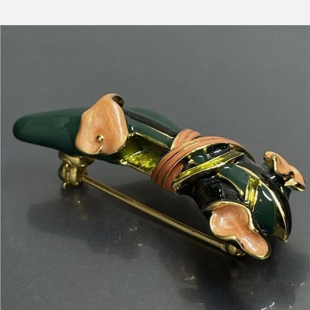 Kenneth Jay Lane, Signed, High Heeled Shoe Brooch with Cala Lilly. Vintage